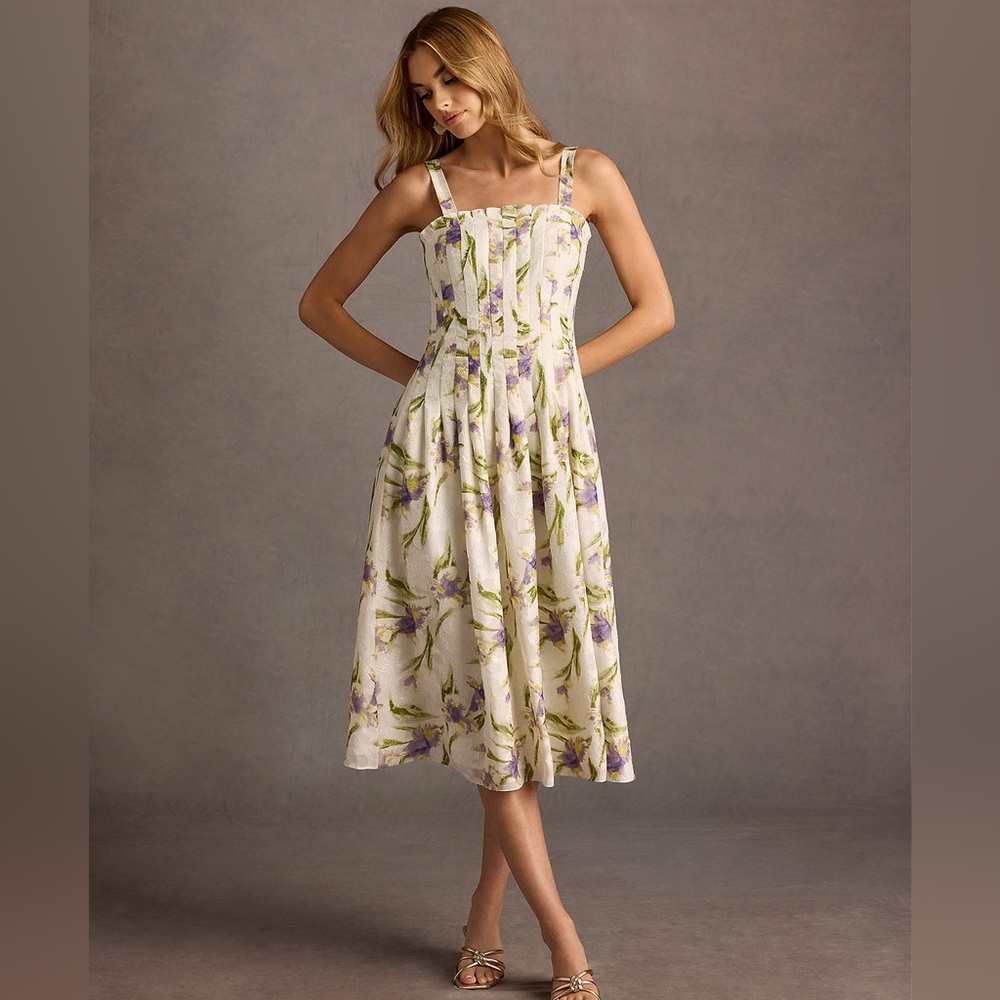 Azazie Cream and Purple Spaghetti Strap Sundress